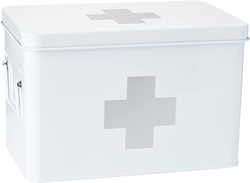 Lékárnička - box na léky, kovová, bílá, velká