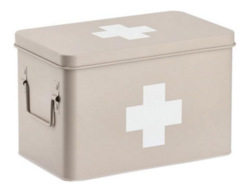 Lékárnička - box na léky, kovová, béžová, velká