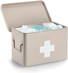 Lékárnička - box na léky, kovová, béžová, velká