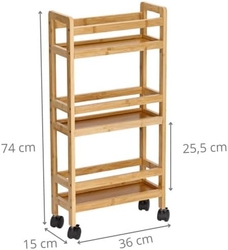 Regál na kolečkách, bambus/MDF, 3 police