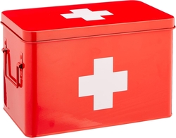 Lékárnička - box na léky, kovová, červená, velká