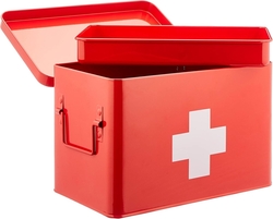 Lékárnička - box na léky, kovová, červená, velká