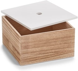 Sada úložných boxů, 3 kusy, dřevo, bílá/přírodní